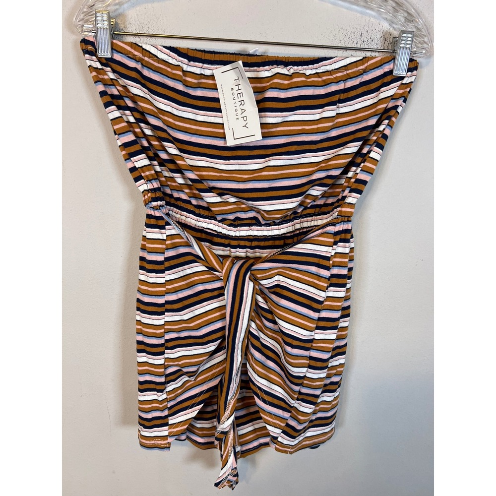 Le Lis Womens Romper Strapless Tie Front Striped Multi-Color Size M NWT